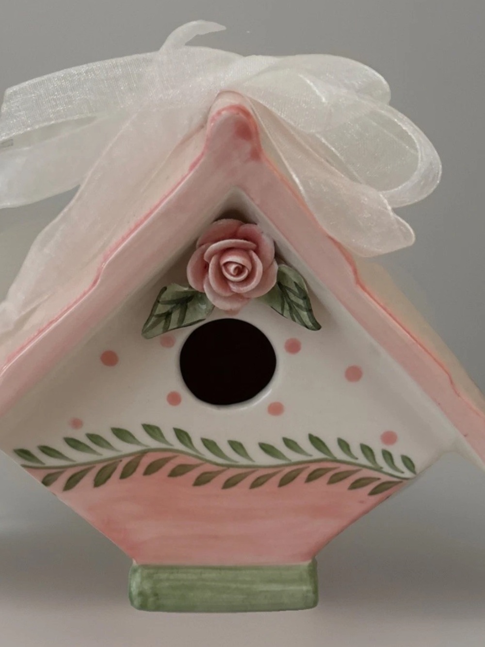 Mud Pie Vintage Decorative Pink Ceramic Birdhouse with Rose Accent
